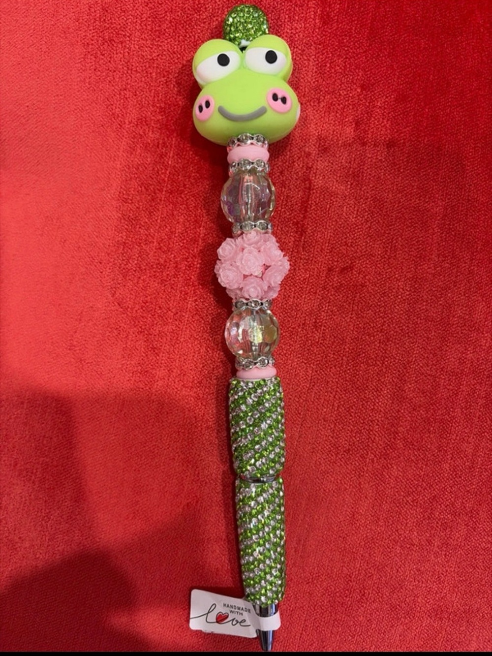 Keroppi insoired Beaded Pen with Pink Accents